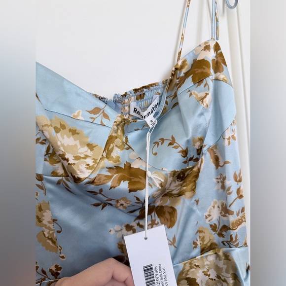 Reformation Marguerite Silk Dress Blue - Size 6 - Picture 8 of 8